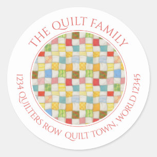 CRAZY QUILT Small Round-Address-Umschlag Aufkleber
