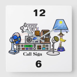 Crazy Radio Rig Wall Clock with Call Sign Quadratische Wanduhr