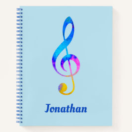 Crazy Rainbow Swirl Treble Clef und Name Notizbuch