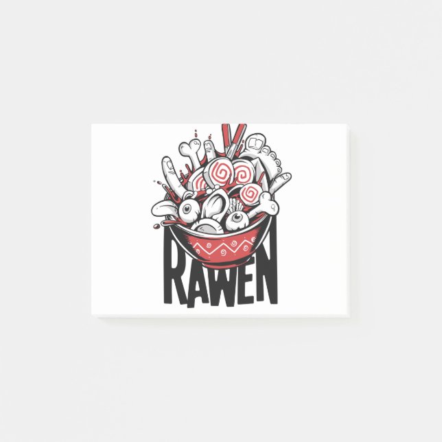 Crazy Ramen-Nudel-Zombie-Design Post-it Klebezettel (Vorderseite)