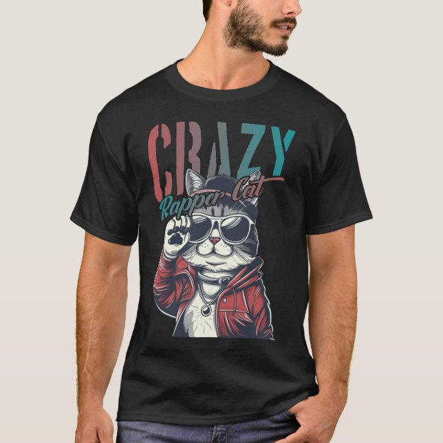 Crazy Rapper Cat T-Shirt (Vorderseite)