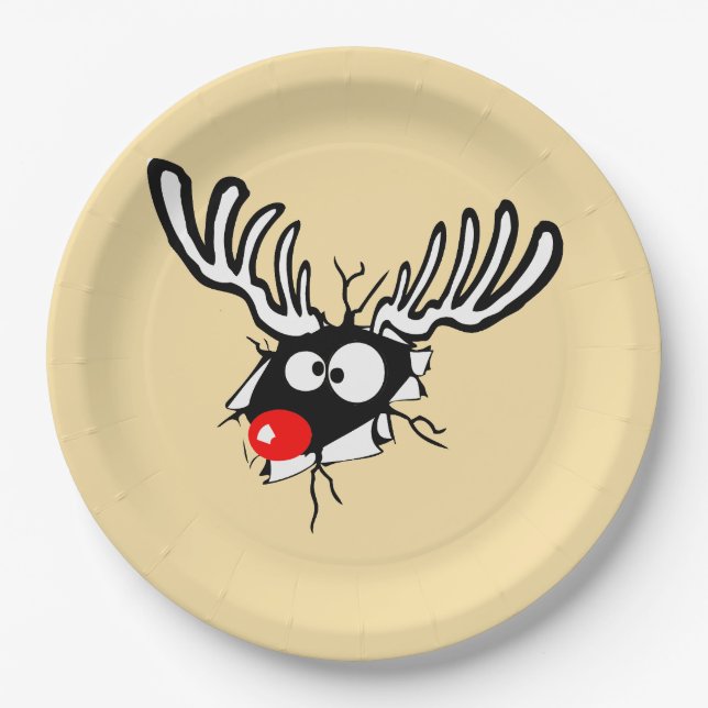 Crazy Red Nosed Reindeer Pappteller (Vorderseite)