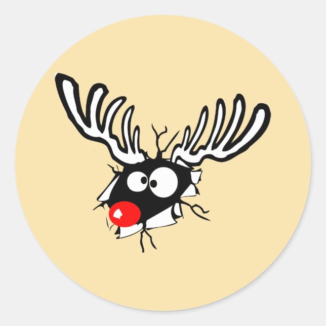 Crazy Red Nosed Reindeer Runder Aufkleber (Vorderseite)