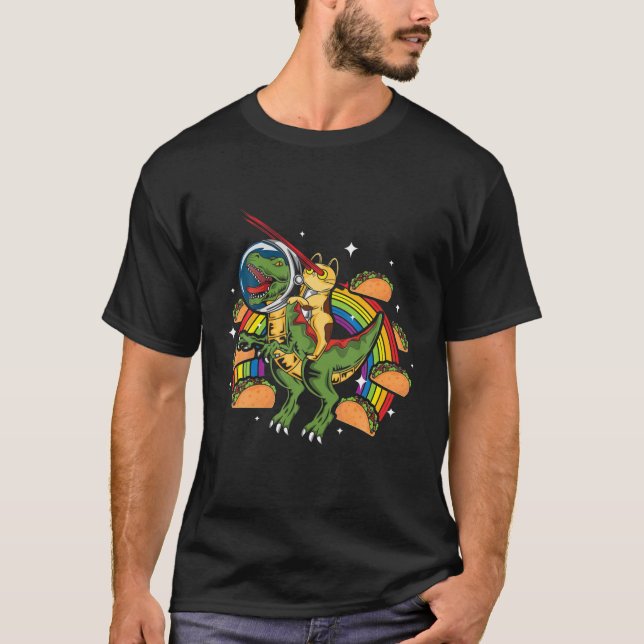 Crazy Rex Riding Cat Laser Eye Taco Rainbow Space T-Shirt (Vorderseite)