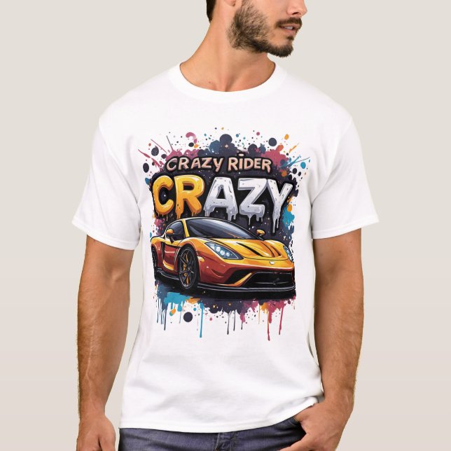 Crazy Rider Urban Graffiti Motorrad Kunst T-Shirt (Vorderseite)