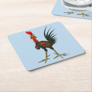 Crazy Rooster Rechteckiger Pappuntersetzer