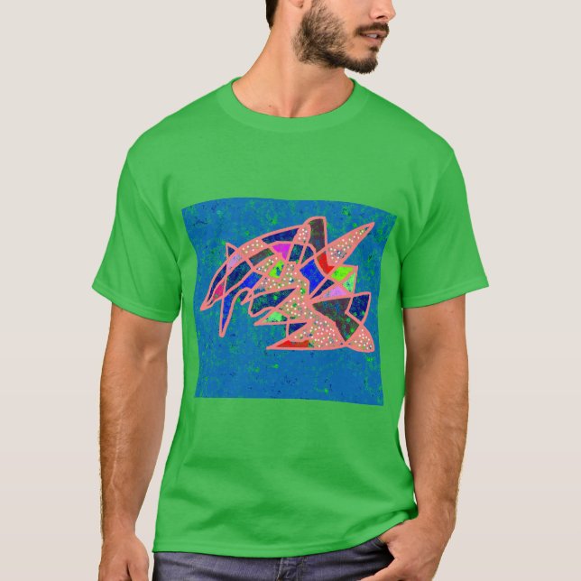 Crazy rosa und blaue Muster auf grün T-Shirt (Vorderseite)