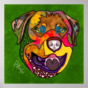 Crazy Rottweiler Hund handbemalt Poster