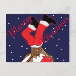 Crazy Santa Stuck in Chimney Post Card Feiertagspostkarte