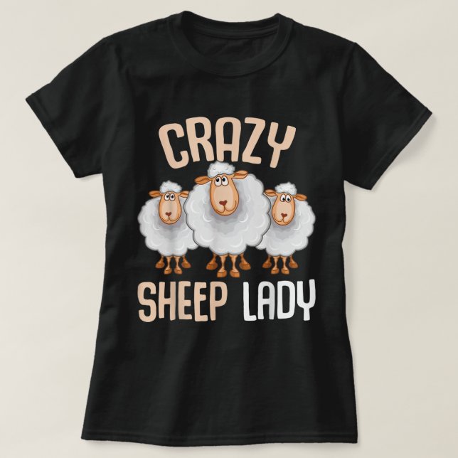Crazy Sheep Lady Funny Design T-Shirt (Design vorne)