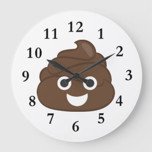 Crazy Silly Brown Poop Emoji Große Wanduhr