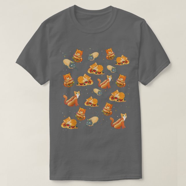 Crazy Space Cat Food Tee, Pizza, Taco, Hamburger,  T-Shirt (Design vorne)