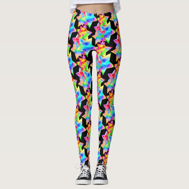 Crazy Star Trip Dazzle Shine Focus Rainbow Galaxy Leggings (Vorderseite)
