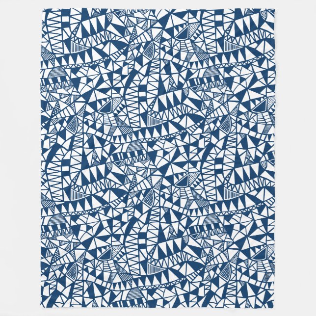 Crazy Structure Pattern 060423 - Indigo Style Blue Fleecedecke (Vorderseite)