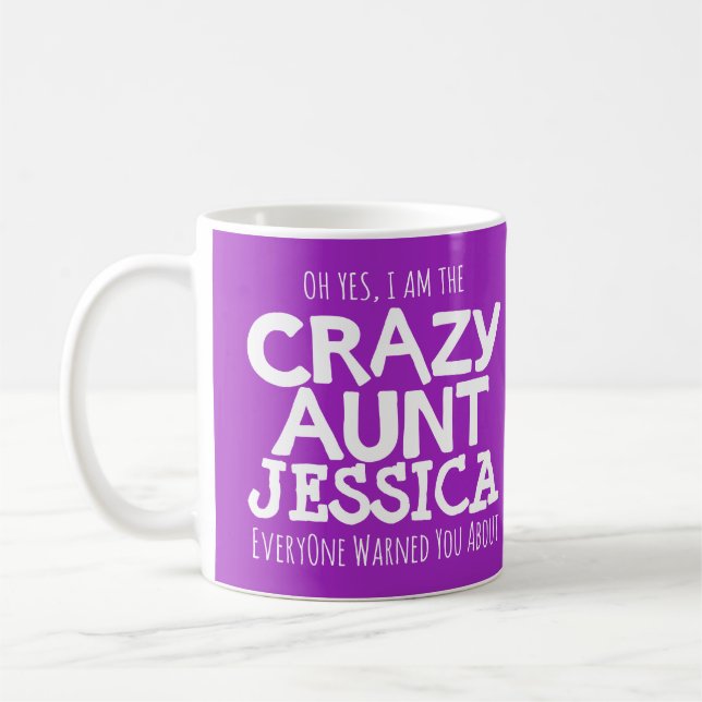 Crazy Tante Warnung benutzerdefinierte Farbe Name  Tasse (Links)