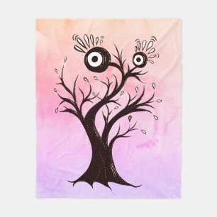Crazy Tree Creature Ink Art Pink Fantasy Fleecedecke