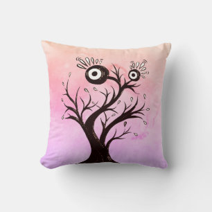 Crazy Tree Creature Ink Art Pink Fantasy Kissen