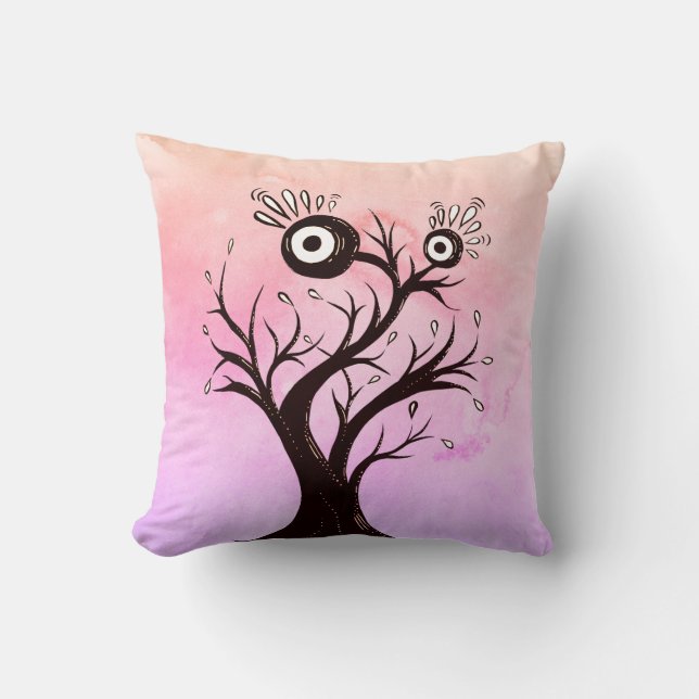 Crazy Tree Creature Ink Art Pink Fantasy Kissen (Vorderseite)
