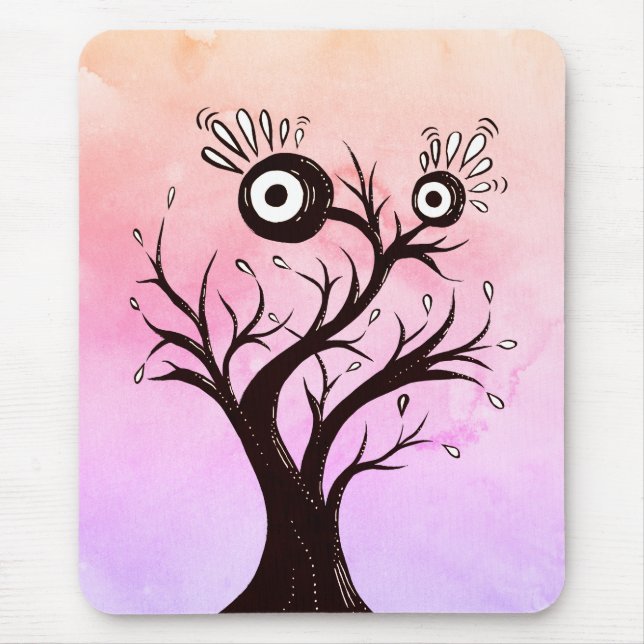 Crazy Tree Creature Ink Art Pink Fantasy Mousepad (Vorne)