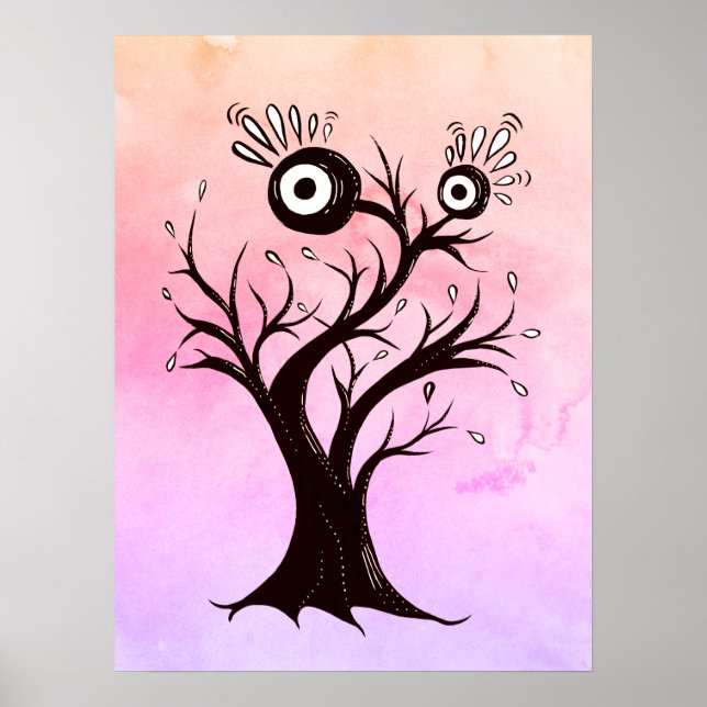 Crazy Tree Creature Ink Art Pink Fantasy Poster (Vorne)