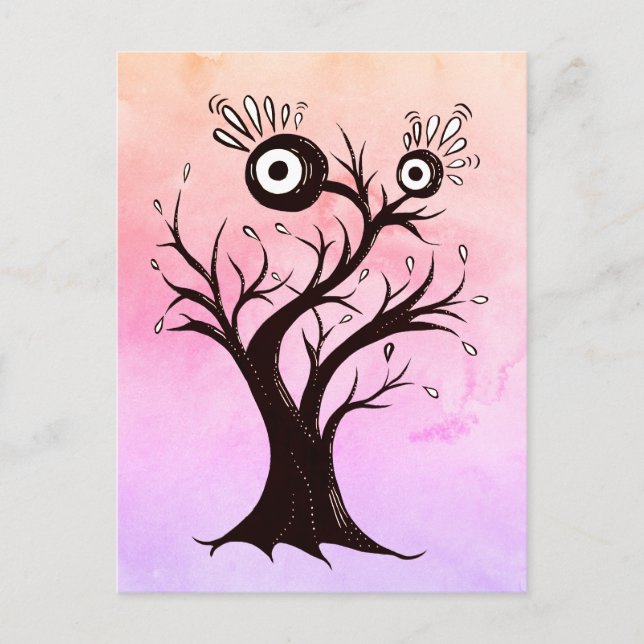 Crazy Tree Creature Ink Art Pink Fantasy Postkarte (Vorderseite)