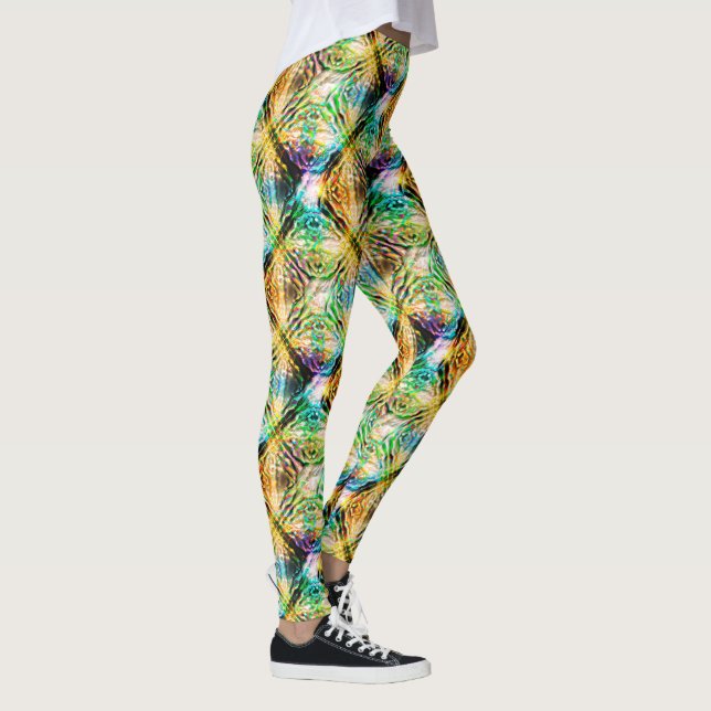 Crazy verbrannte bunt Textur, abstrakte Quadrate Leggings (Rechts)