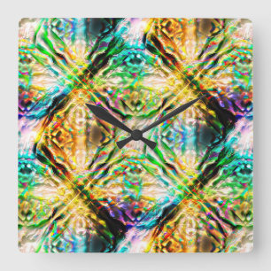 Crazy verbrannte bunt Textur, abstrakte Quadrate Quadratische Wanduhr
