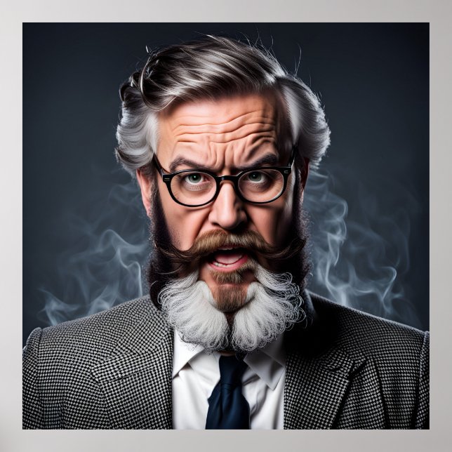 Crazy verrückter Professor mit Bart Poster (Vorne)