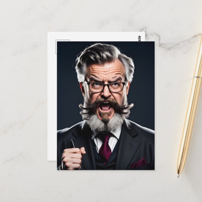 Crazy verrückter Professor mit Bart Postkarte (Vorderseite/Rückseite Beispiel)