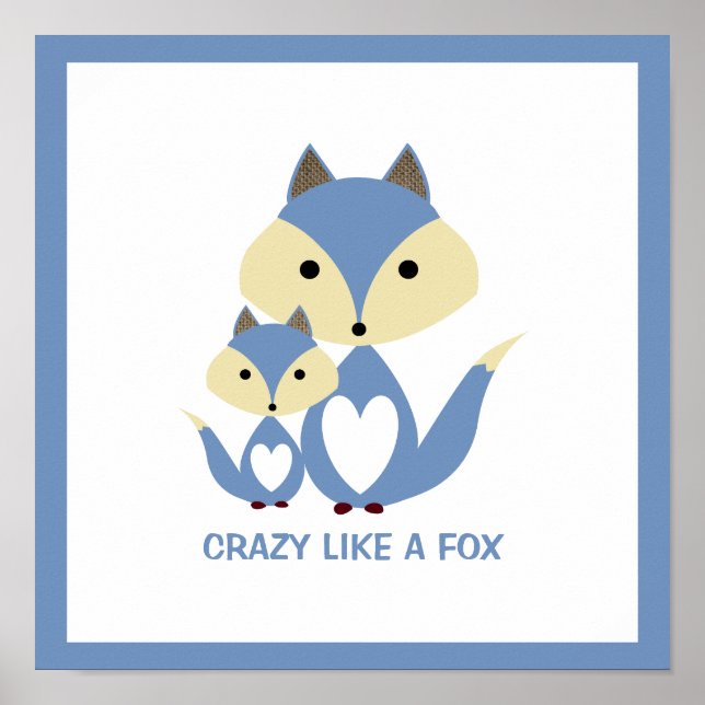 Crazy wie ein Fuchs, Blue Fox Burlap Poster (Vorne)