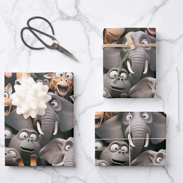 Crazy Wildlife Group Geschenkpapier Set (Vorderseite)