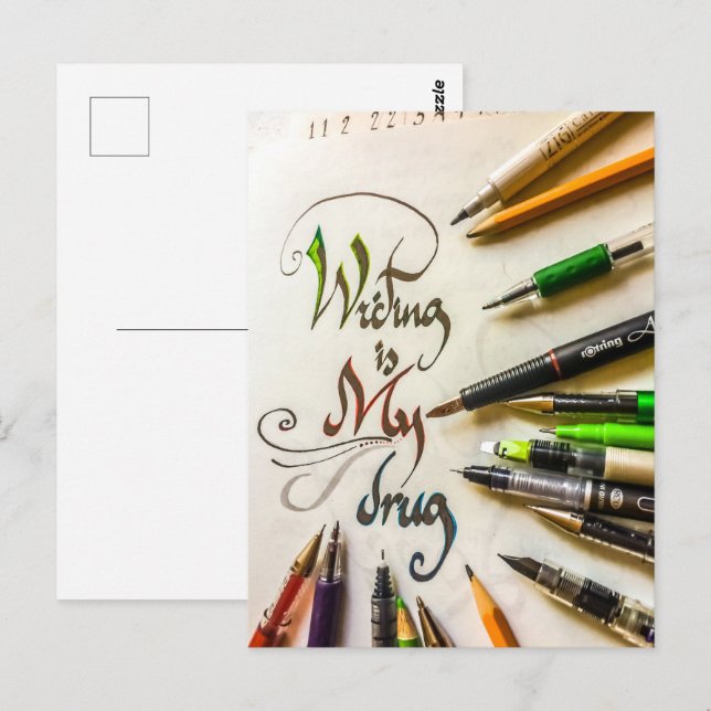 Crazy Writer manifesto Stifte und Stifte Postkarte (Vorne/Hinten)