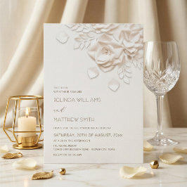 Cream 3D Blumen Rosen Einfache Hochzeit Einladung