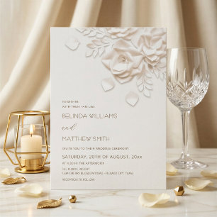 Cream 3D Blumenrosen Einfache Hochzeit Einladung