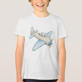Cream and Blue Watercolor Propeller Plane  Tri-Blend Shirt