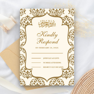 Cream and Gold Damask Islamische Hochzeit RSVP Karte