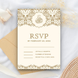 Cream and Gold Lace Islamische Hochzeit RSVP Karte