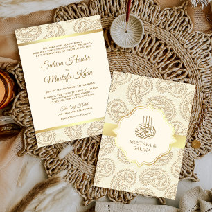 Cream and Gold Paisley Islamic Muslim Wedding Einladung