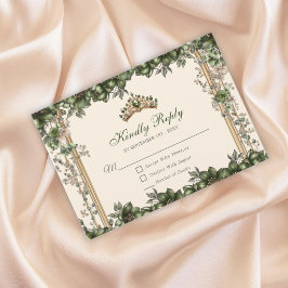 Cream and Green Golden Tiara Floral Quinceañera RSVP Karte