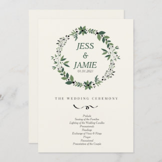 Cream and Green Wedding Program Einladung