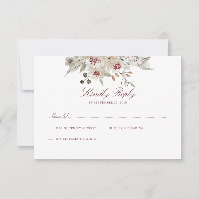Cream and Marsala Watercolor Wedding RSVP (Vorderseite)