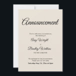 Cream Ankündigung Verspätete Hochzeitskarte<br><div class="desc">Hier ist eine einfache Karte, um Ihre Gäste zu benachrichtigen, wenn es notwendig ist, um Ihr Hochzeitstag zu ändern. Verwenden Sie die Vorlagenfelder, um Ihre persönlichen Daten hinzuzufügen und dieses elegante, minimalistische Design zu Ihrem eigenen zu machen. Der cremefarbene Hintergrund kann in eine beliebige Farbe geändert werden. Alle Schriftart und...</div>