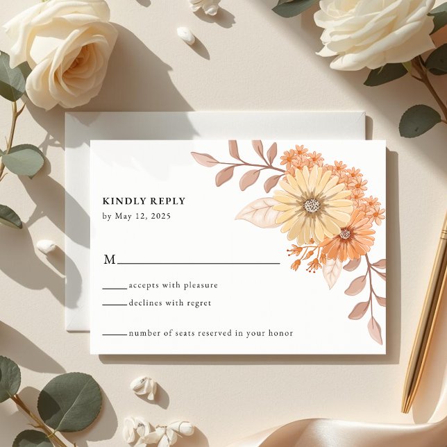 Cream Apricot Floral Wedding RSVP Card (Von Creator hochgeladen)