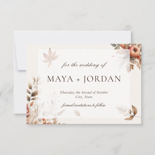 Cream Autumn Pumpkin Harvest Save the Date (Vorderseite)