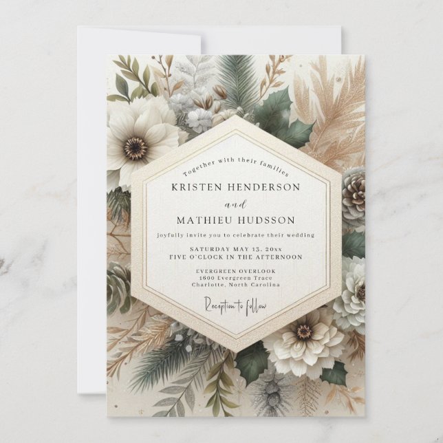 Cream Autumnal Bloom Wedding Einladung (Vorderseite)