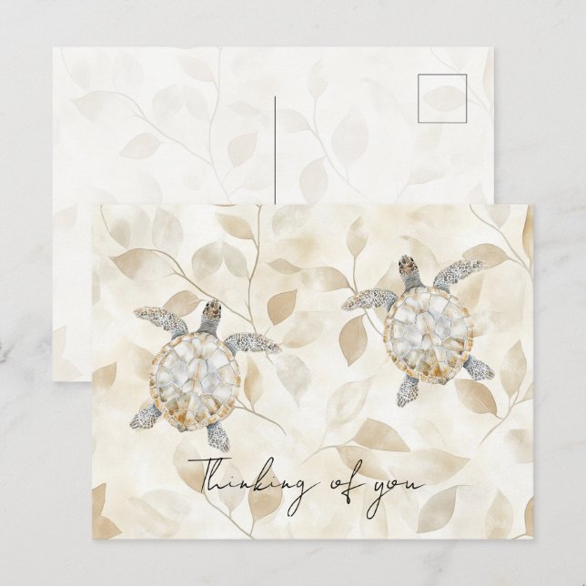 Cream Beach Sea Turtles Thinking of you Postkarte (Vorne/Hinten)