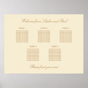 Cream Beige 5 Tisch Hochzeit Sitzordnung Poster