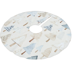 Cream Beige Blue Christmas Trees Polyester Weihnachtsbaumdecke