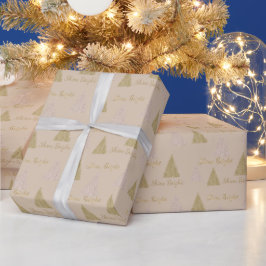 Cream Beige Gold Glitzer Shine Weihnachtsbaumen Geschenkpapier