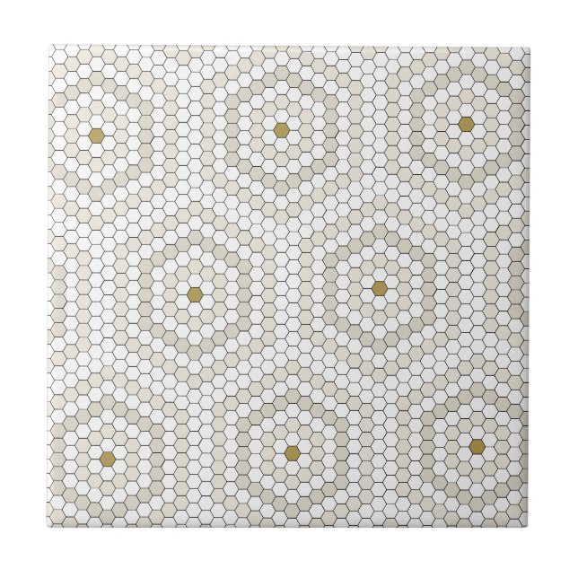 Cream & Beige Hexagon Penny Tile Hex Tile Muster Fliese (Vorderseite)